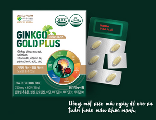 Viên Uống Hỗ Trợ Não Bộ Ginkgo Gold Plus - Chiết Xuất Bạch Quả Hàn Quốc, Tăng Cường Trí Nhớ và Tuần Hoàn Máu, Hộp 120 Viên