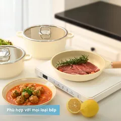 Bộ Nồi, Chảo, Quánh Haatz Phủ Gốm Chống Dính - Chất Liệu Nhôm Cao Cấp - Dẫn Nhiệt Nhanh, Dễ Dàng Vệ Sinh, Màu Kem Trang Nhã