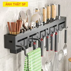 Kệ treo dao kéo và thìa dán tường kèm móc, thiết kế thông minh bằng thép bền, tiết kiệm không gian cho bếp sạch sẽ và gọn gàng.