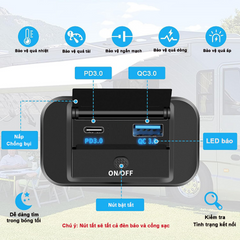 Ổ Cắm Sạc Nhanh 2 Cổng Type C & USB PD QC - Gắn Trên Xe Máy, Ô Tô, Tàu Thuyền - Thích Hợp Cho Android & iOS