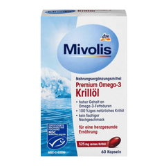 Viên uống dầu nhuyễn thể Mivolis Premium Omega-3 Krill Oil - Hỗ trợ sức khỏe tim mạch, tăng cường trí nhớ, dễ uống, hộp 60 viên