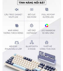 Bàn phím cơ Bluetooth K8BT Hotswap Red Switch LED Gaming - Kết nối USB 2.4Ghz và Type C, Thiết kế nhỏ gọn, 18 chế độ LED đẹp mắt