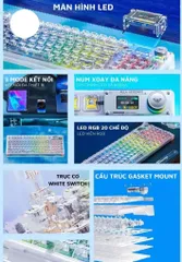 Bàn Phím Cơ Không Dây Aula F98 Pro Màn Hình LCD - LED RGB 16 Triệu Màu, Thời Gian Sử Dụng 15 Ngày, HotSwap 5 Pin, Kết Nối Bluetooth 5.0