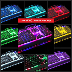Bàn Phím Gaming Giả Cơ K618 Super Pro - 10 Chế Độ Đèn LED Công Thái Học, Gõ Mượt Cho Game Thủ - Thiết Kế Hiện Đại, 104 Phím Full Size