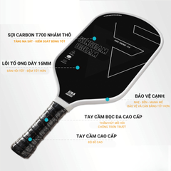 Vợt Pickleball Sinsham Carbon T700 16mm - Độ Bền Cao, Thiết Kế Năng Động, Hoàn Hảo Cho Những Cú Đánh Chính Xác