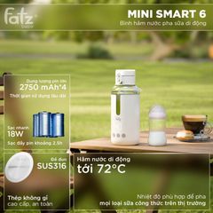 Bình Hâm Nước Pha Sữa Di Động Fatzbaby Mini Smart 6 FB3820FD - Thiết Kế Nhỏ Gọn, An Toàn, Đun Nước Nhanh, Tuyệt Vời Cho Gia Đình Khi Đi Ngoài