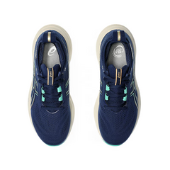 Giày chạy bộ nữ Asics Gel-Nimbus 26 - Giày pickleball năng động, thoáng khí, màu xanh than và xanh mint, chống trơn trượt, êm ái