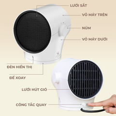 Máy Sưởi Moaz BéBé MB-076 1000W - Xoay Góc Rộng, Công Nghệ Sưởi Không Đốt Oxy, Tự Tắt An Toàn, 3 Chế Độ Gió