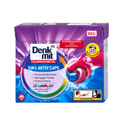 Viên giặt xả màu Denkmit 3in1 Aktiv Caps - Giặt sạch, xả cực bền màu và khử khuẩn, 22 viên tiện lợi cho quần áo thơm mát