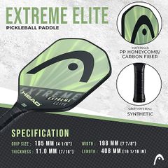 Vợt Pickleball Head Extreme Elite Fiberglass - Hệ thống tổ ong polymer, grip thoải mái, thiết kế kim cương kiểm soát tốt bóng