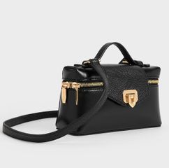 Túi xách Charles & Keith Arwen Top Handle Vanity CK2-50782376 Đen - Phụ kiện Thời trang Nữ Sang trọng, Kiểu dáng Hộp Thời thượng