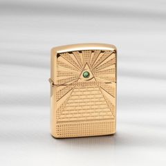 Bật Lửa Zippo 49060 Armor Thiết Kế Biểu Tượng Kim Tự Tháp Ai Cập - Vỏ Đồng Vàng Bóng, Viền Pha Lê Swarovski, Quà Tặng Độc Đáo