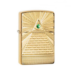 Bật Lửa Zippo 49060 Armor Thiết Kế Biểu Tượng Kim Tự Tháp Ai Cập - Vỏ Đồng Vàng Bóng, Viền Pha Lê Swarovski, Quà Tặng Độc Đáo
