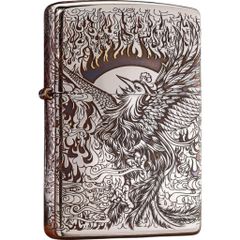 Bật Lửa Zippo Mạ Chrome Đen Khắc Phượng Hoàng - Bật Lửa Xăng Chính Hãng Mỹ, Âm Thanh 