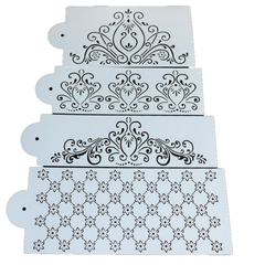 Bộ 4 khuôn rắc bột Stencil trang trí bánh, viền rau câu hoa văn - 1086