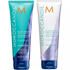 Bộ Gội Xả Tím Khử Vàng Moroccanoil Blonde Perfecting Purple 400ml - Giúp Duy Trì Màu Nhuộm Tóc Sáng, Chống Ngả Màu Đồng