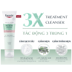 Gel Rửa Mặt Cho Da Mụn Eucerin 3X Treatment Foam Cleanser - Giúp Làm Sạch Sâu, Giảm Mụn, Tăng Cường Độ Ẩm - 75ml, 150ml, 400ml