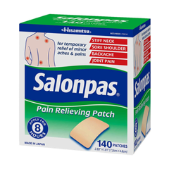 Miếng dán giảm đau Hisamitsu Salonpas Mỹ 140 miếng - Hỗ trợ xoa dịu cơn đau vai, cổ, lưng, xương khớp hiệu quả lên đến 8 giờ
