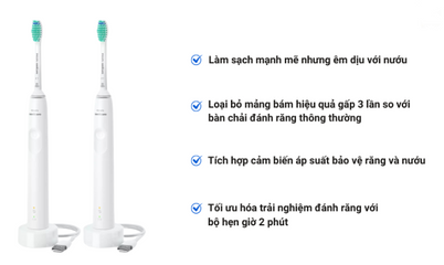 Bộ 2 Bàn Chải Đánh Răng Điện Philips HX3675/13 Series 3100 Màu Trắng - Công Nghệ Tiên Tiến, Làm Sạch Nhẹ Nhàng, Cảm Biến Áp Lực