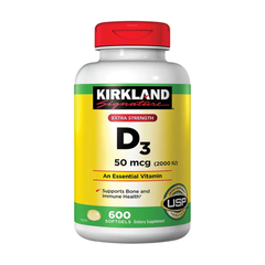 Viên uống bổ sung Vitamin D3 Kirkland Signature 2000IU 600 viên - Hỗ trợ xương chắc khỏe, phòng ngừa loãng xương, Vitamin D3 Mỹ