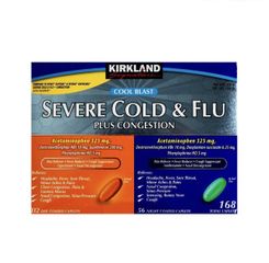 Viên uống Kirkland Cold & Flu Severe - Hỗ trợ cải thiện cơn cảm cúm và nghẹt mũi cho người lớn và trẻ em từ 12 tuổi trở lên
