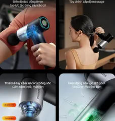 Máy Massage Cầm Tay Philips 7323 - 7 Cấp Độ, 6 Đầu Massage Chuyên Dụng, Công Nghệ Sóng Xung Kích, Giúp Giảm Căng Cơ Hiệu Quả