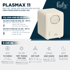 Máy Tiệt Trùng Sấy Khô Khử Mùi UVC-LED Nano Plasma Ion Fatzbaby Plasmax 11 FB4820ZH - Dung Tích 20L, Tiệt Trùng Tối Ưu 16 Bình Sữa