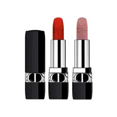 Set 2 Son Môi Mini Kèm Gương Dior Couture Colour 999 Velvet Đỏ Quyến Rũ & 100 Velvet Nude Tinh Tế - Qùa Tặng Sang Trọng Cho Nữ