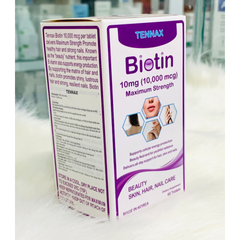 Viên uống Tennax Biotin 10mg - Bổ sung Biotin hỗ trợ mọc tóc, chắc khỏe móng, làm đẹp da - Hộp 60 viên chất lượng cao