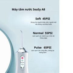 Máy tăm nước cầm tay SeaSy A8 Pro - 3 chế độ làm sạch và đầu tăm xoay 360 độ, giúp chăm sóc răng miệng hiệu quả, tiện lợi mang theo.