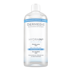 Nước Tẩy Trang Dermedic Hydrain3 H2O cho Da Khô - Làm Sạch Dịu Nhẹ và Cung Cấp Độ Ẩm, Chai 500ml