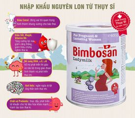 Sữa Bầu Bimbosan Ladymilk Thụy Sĩ - Dinh Dưỡng Cao Cấp Hỗ Trợ Sức Khỏe Phụ Nữ Mang Thai & Cho Con Bú, Hộp 800g