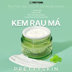 Kem Dưỡng Ẩm Rau Má Pretty Skin The Pure Jeju Cica 40 Ceramide Cream - Dưỡng Da Nhạy Cảm, Phục Hồi Da Sau Mụn, Chiết Xuất Từ Jeju