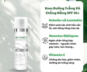 Kem Dưỡng Trắng Da Chống Nắng Bionnex Whitening Cream SPF 30+ 30ml - Dưỡng Sáng Da Mặt & Cổ, Chống Oxy Hóa Tối Ưu