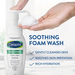 Sữa Rửa Mặt Tạo Bọt Cetaphil Soothing Foam Wash 200ml - Dành Cho Da Nhạy Cảm, Làm Sạch Dịu Nhẹ, Giữ Ẩm Tự Nhiên, Không Gây Kích Ứng