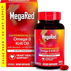 Viên Dầu Nhuyễn Thể MegaRed Extra Strength Omega-3 Krill Oil 500mg - Hỗ Trợ Sức Khỏe Tim Mạch, Làm Đẹp Da, 90 Viên