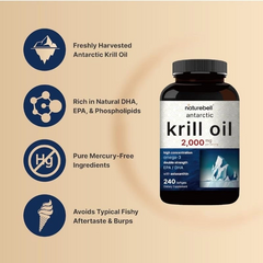 Viên Uống Dầu Nhuyễn Thể Nam Cực Antarctic Krill Oil 2000mg - Omega-3 EPA/DHA và Astaxanthin Hỗ Trợ Sức Khỏe Tim Mạch và Não Bộ
