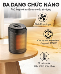 Quạt sưởi PTC Gốm Lebenlang LBL0278 - Công Suất 2000W, 3 Chế Độ Nhiệt, Điều Khiển Cơ, Bảo Vệ Quá Nhiệt, Dùng cho Không Gian 25-50m2