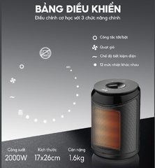 Quạt sưởi PTC Gốm Lebenlang LBL0278 - Công Suất 2000W, 3 Chế Độ Nhiệt, Điều Khiển Cơ, Bảo Vệ Quá Nhiệt, Dùng cho Không Gian 25-50m2