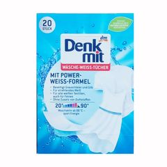 Miếng Tẩy Trắng Quần Áo Denkmit Wasche Weiss Tucher - Tẩy Sạch Vết Bẩn, Giúp Quần Áo Trắng Sáng, Hộp 20 Miếng Đức