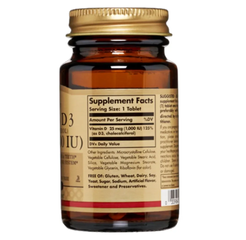 Viên uống Solgar Vitamin D3 1000IU - Hỗ trợ hấp thu canxi và tăng cường miễn dịch, giúp xương răng chắc khỏe - 90 viên nhập khẩu