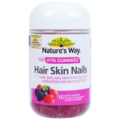 Kẹo Dẻo Hỗ Trợ Đẹp Da Tóc Móng Nature's Way Hair Skin Nails 60 Viên - Bổ Sung Vitamin C, E, Biotin và Kẽm Cho Làn Da Khỏe Mạnh