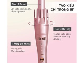 Máy Uốn Tóc Tự Động Ion Âm Maxcare InstaGlam - Thiết Kế Thông Minh 360 Độ, Giữ Nếp Lâu Hơn 12 Giờ, Màu Hồng, Dễ Dàng Sử Dụng