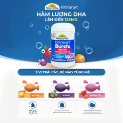 Viên nhai Nature's Way Kids Smart Bursts DHA Omega-3 cho trẻ từ 1 tuổi - Hỗ trợ phát triển não bộ và thị giác, hương vị trái cây - 60 viên