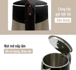 Ấm Đun Nước Siêu Tốc Nagakawa NAG0315 1.8 Lít - Công Suất 1800W, Thiết Kế Inox 304, Chống Cạn Nước, Đế Xoay 360 Độ, An Toàn Cho Gia Đình