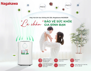 Máy Hút Ẩm Lọc Không Khí Nagakawa NAD8559 20L - Công Suất 20L/ngày, Phù Hợp Diện Tích 35-40m², Lọc Bụi Mịn HEPA H13
