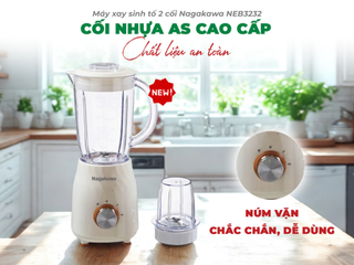 Máy xay sinh tố Nagakawa NEB3232 - Công suất 330W, 2 cối, lưỡi dao inox 304 cho sinh tố, cháo, gia vị - Thiết kế nhỏ gọn, tiện dụng