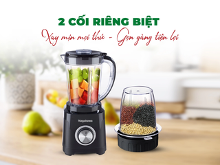 Máy Xay Sinh Tố Nagakawa NEB3234 500W - Cối Lớn 1.5L & Cối Nhỏ Xay Hạt, Lưỡi Dao Inox 304 Sắc Bén, Hoàn Hảo Cho Đồ Uống Và Gia Vị Khô