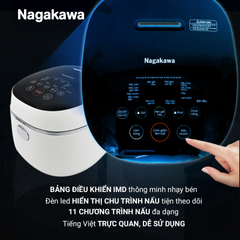 Nồi cơm điện cảm ứng Nagakawa NAG0136 1.2L - 10 chương trình nấu tiện lợi, chế độ giảm tinh bột cho bữa ăn lành mạnh
