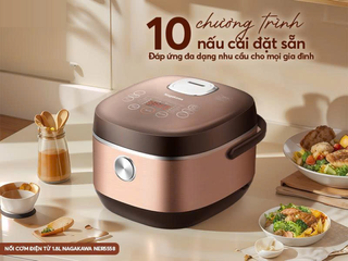 Nồi cơm điện đa năng Nagakawa NER5558 1.8L - Công suất 900W, 10 chế độ nấu, chống dính Teflon, tiện lợi cho gia đình 4-6 người